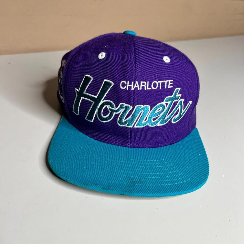Vintage Charlotte Hornets Snapback Hat Mitchell & Ness Purple Teal NBA Cap
